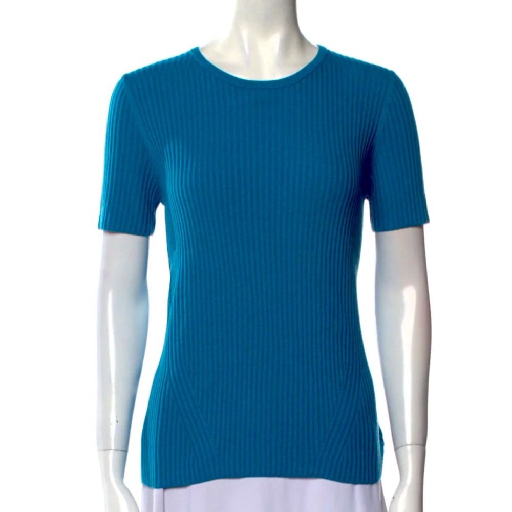 Akris Punto 100% virgin wool Cerulean Blue Ribbed Sweater - Sz 14
